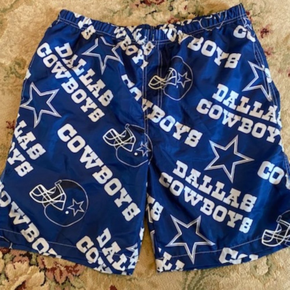 DALLAS COWBOYS Blue & White DRIP DRY SWIM TRUNKS * full elastic waist * XL
